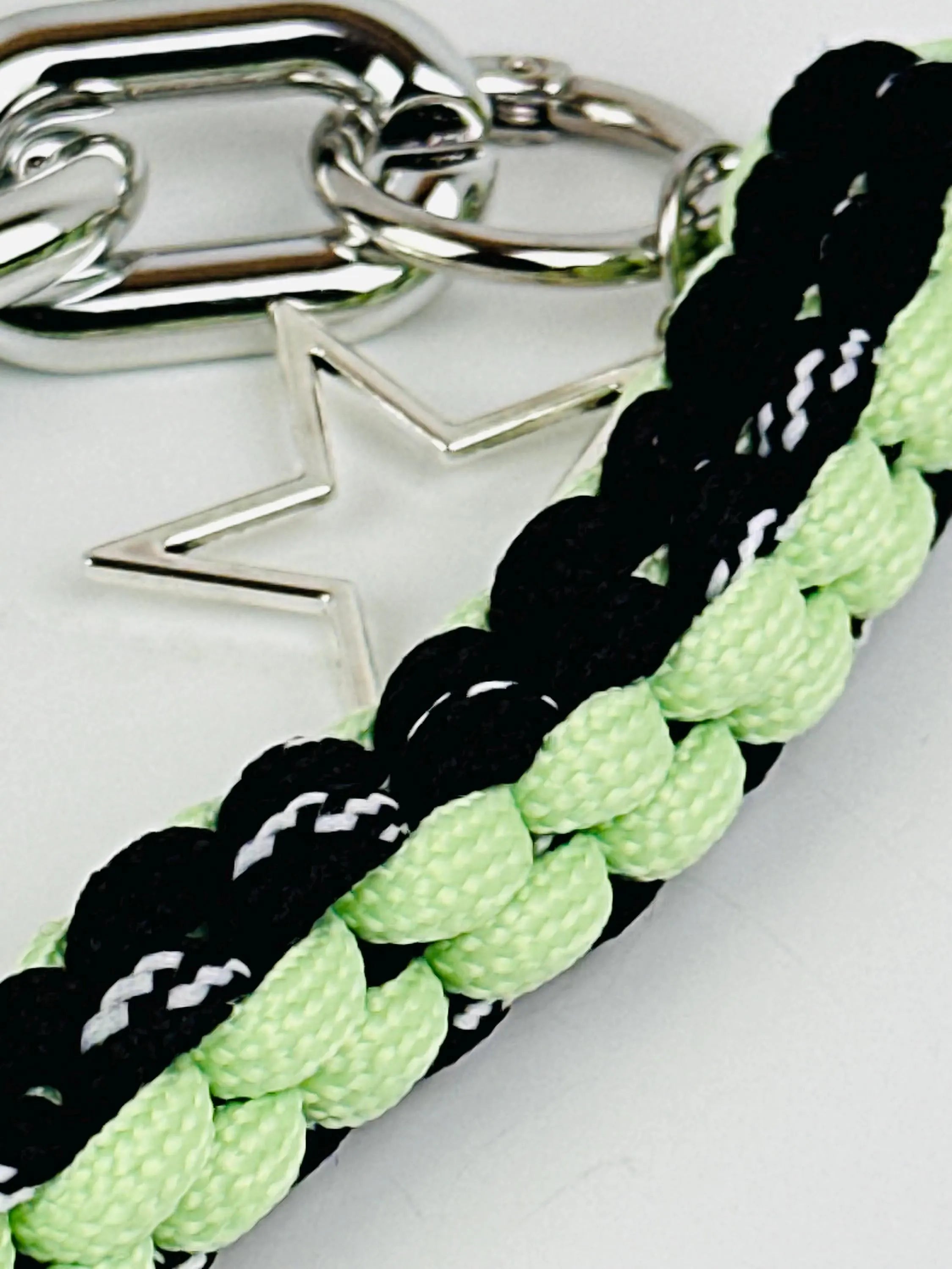 Y2K Bag Charm | Handmade Black & Green Rope with Silver Star