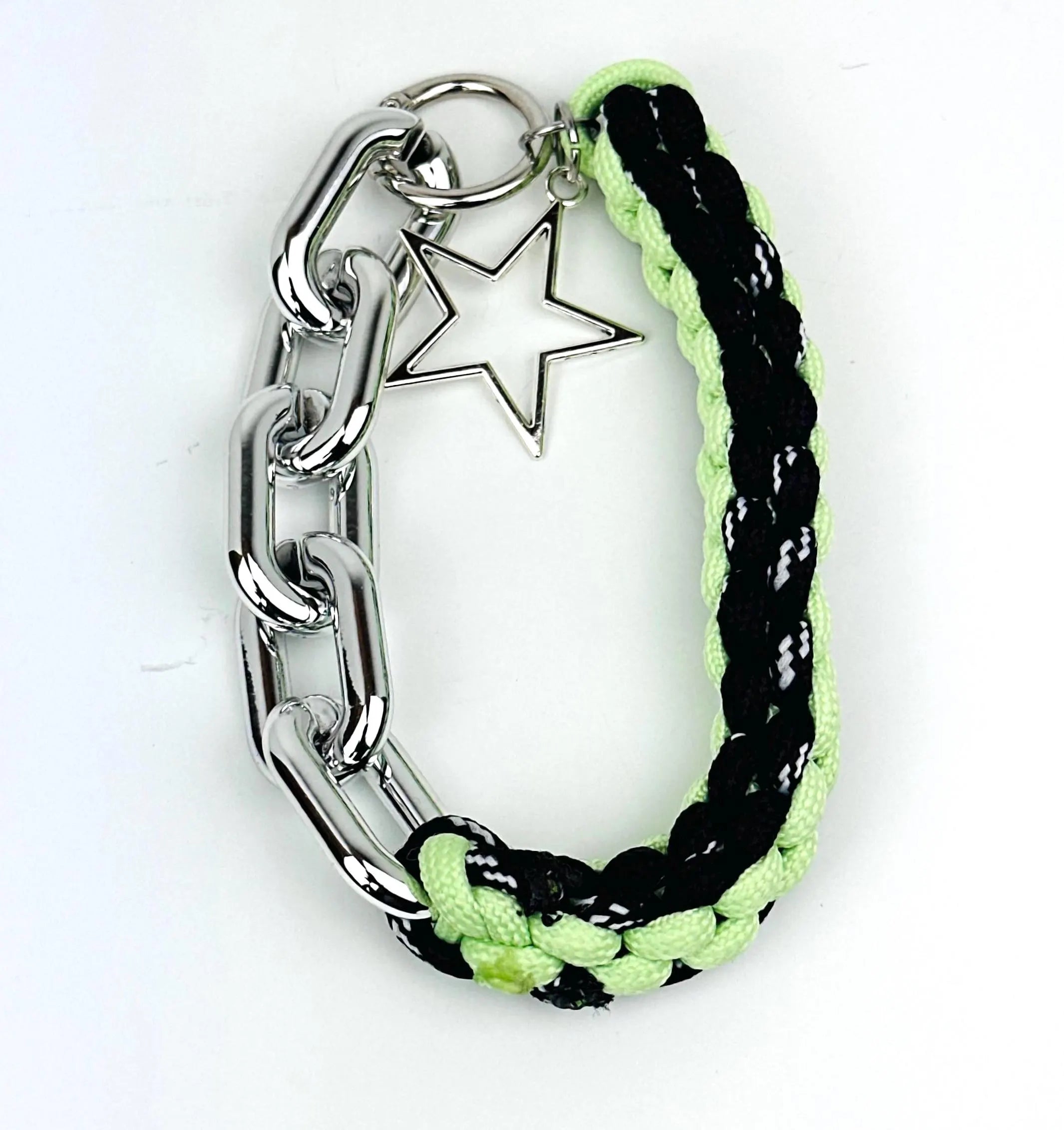 Y2K Bag Charm | Handmade Black & Green Rope with Silver Star