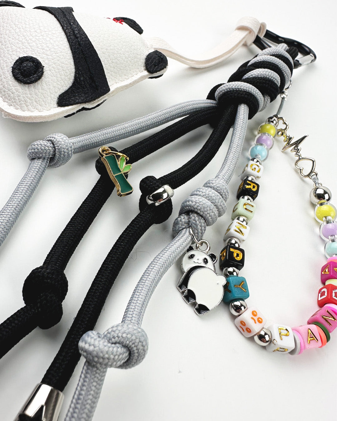 Handmade Panda Bag Charm - Vegan leather Keychain, Car & Handbag Accessory (Grumpy Panda)