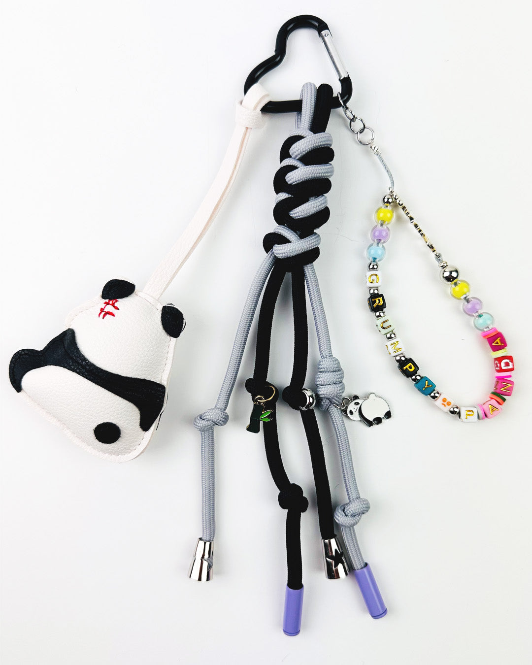 Handmade Panda Bag Charm - Vegan leather Keychain, Car & Handbag Accessory (Grumpy Panda)