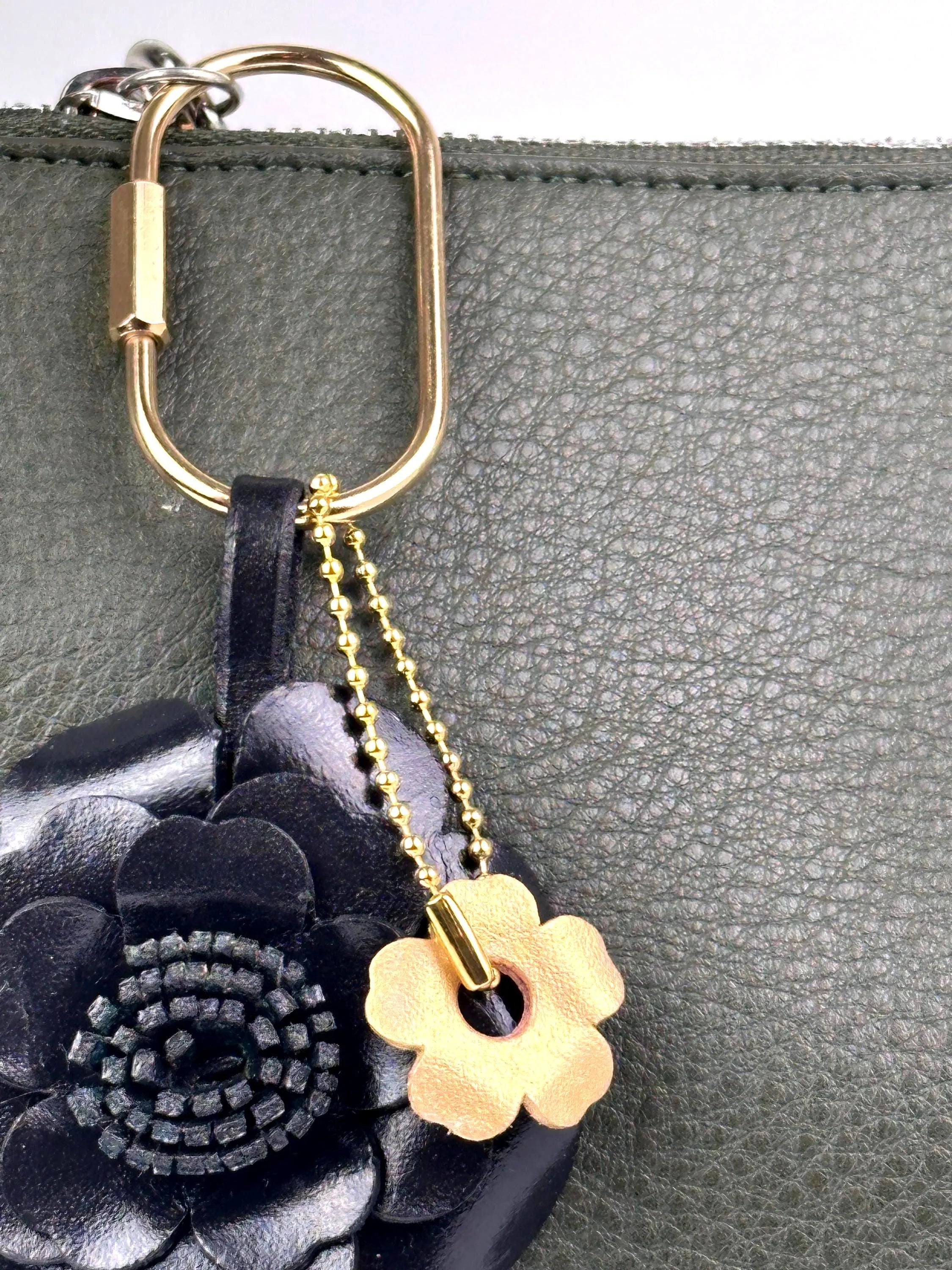 Leather Flower Bag Charm, Vegetable Tanned, Boho Purse Accessory