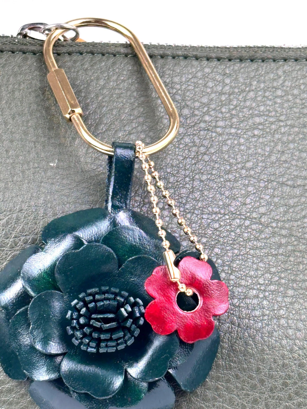 Leather Flower Bag Charm, Vegetable Tanned, Boho Purse Accessory