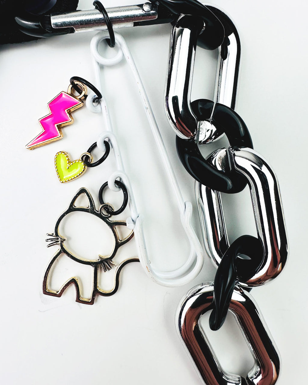 Handmade Black Cat Bag Charm - Plush Keychain with Enamel Charms